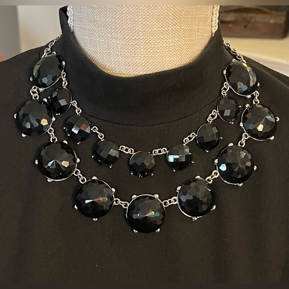 Vintage Black Faceted Glass Cabochon Drop Style Charming Charlie Necklace - Picture 2 of 7